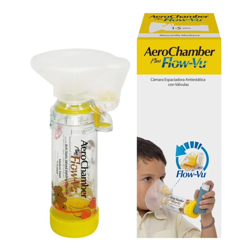 Aerocámara Aerochamber Plus Flow-Vu Pediátrica Amarilla "1-5 años" Recalcine